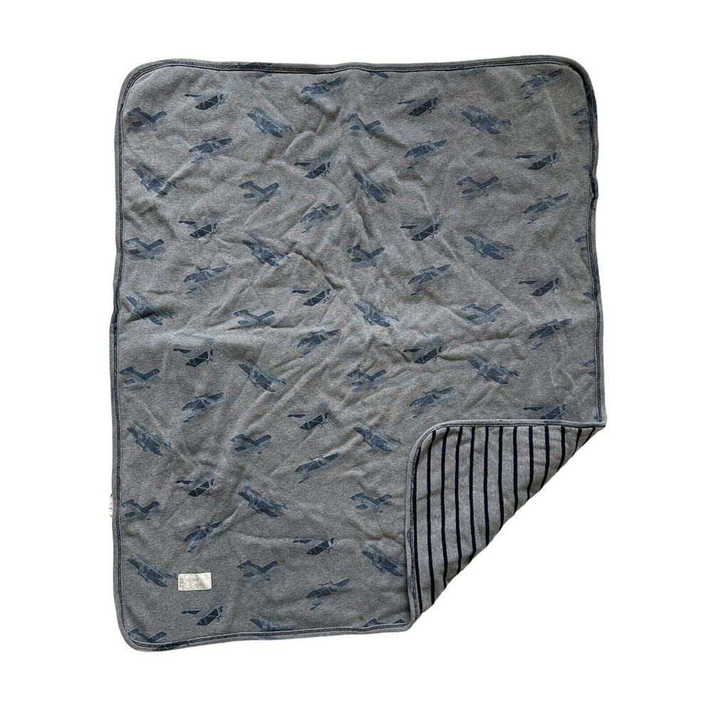 Pepper Toes Layette Blue Gray Airplane Plane Stripe Baby Blanket Lovey READ